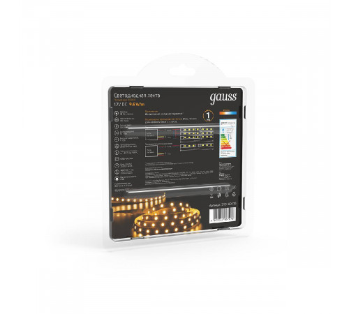 Светодиодная лента Gauss 9,6W/m 120LED/m 2835SMD теплый белый 5M 312000110 Светодиодная лента Gauss 9,6W/m 120LED/m 2835SMD теплый белый 5M 312000110