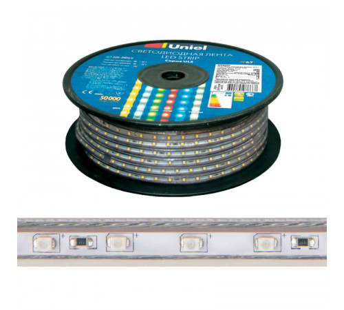 Светодиодная лента Uniel ULS-2835-60LED/m-10mm-IP67-220V-8W/m-50M-RED бобина Светодиодная лента Uniel ULS-2835-60LED/m-10mm-IP67-220V-8W/m-50M-RED бобина
