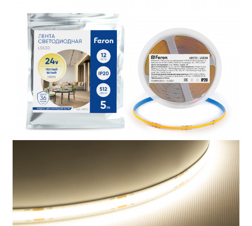 Светодиодная лента Feron LS530 512SMD 12Вт/м 24В 3000К IP20 48970 Светодиодная лента Feron LS530 512SMD 12Вт/м 24В 3000К IP20 48970