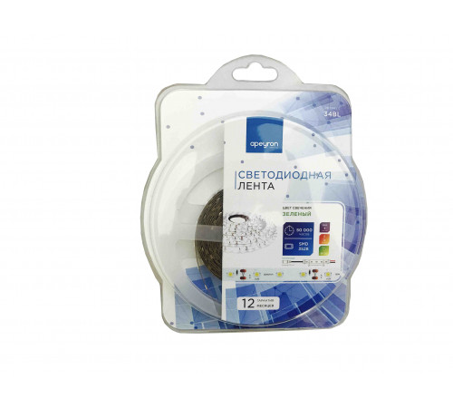 Светодиодная лента Apeyron 12В СТ 4,8Вт/м smd3528, 60д/м IP20 5м зеленая 34BL