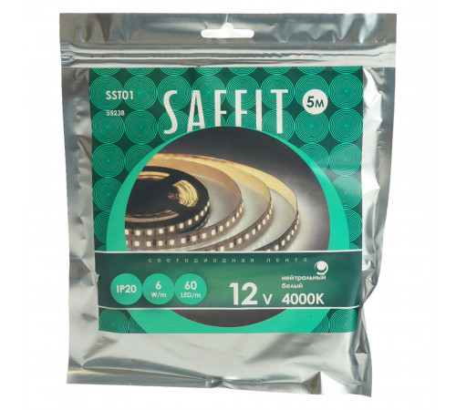 Светодиодная лента Saffit SST01 12В 6Вт/м 4000К 5м IP20 55238 Светодиодная лента Saffit SST01 12В 6Вт/м 4000К 5м IP20 55238
