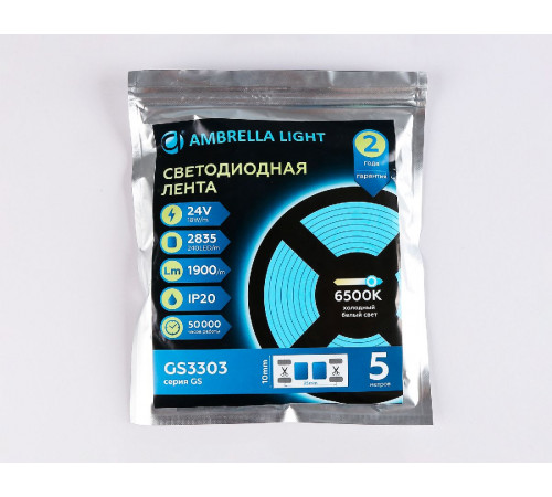 Светодиодная лента Ambrella Light LED Strip 24В 2835 18Вт/м 6500K 5м IP20 GS3303 Светодиодная лента Ambrella Light LED Strip 24В 2835 18Вт/м 6500K 5м IP20 GS3303