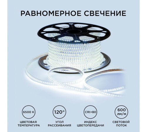 Светодиодная лента Apeyron Эконом 220В 2835 7Вт/м 6500К 50м IP65 O17-09