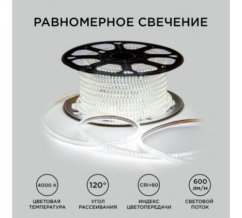 Светодиодная лента Apeyron Эконом 220В 2835 7Вт/м 4000К 50м IP65 O17-08