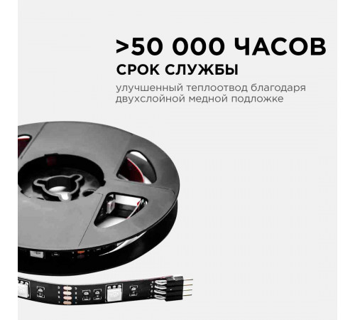 ТВ подсветка, комплект светодиодной ленты Apeyron 5В 5050 7,2Вт/м RGB 2*0,5м IP20 10-70