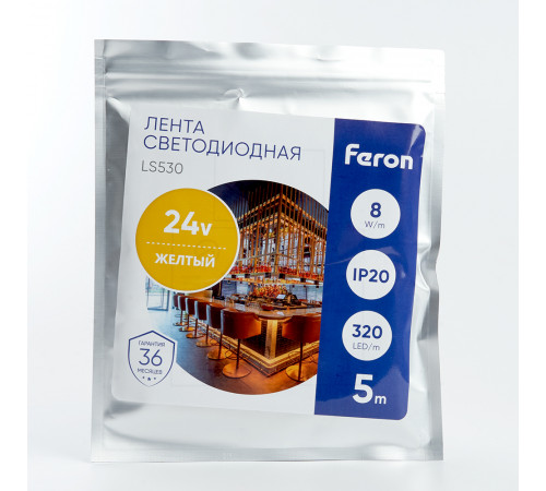 Светодиодная лента Feron LS530 24В 2110 8Вт/м желтый 5м IP20 48269 Светодиодная лента Feron LS530 24В 2110 8Вт/м желтый 5м IP20 48269