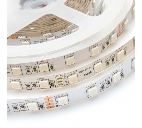 Светодиодная лента Apeyron 24В 14,4Вт/м smd5050 60д/м IP20 5м RGB 00-337 Светодиодная лента Apeyron 24В 14,4Вт/м smd5050 60д/м IP20 5м RGB 00-337