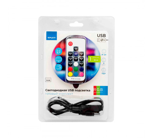 ТВ подсветка, комплект светодиодной ленты Apeyron 5В 5050 7,2Вт/м RGB 0,5м IP20 10-69 ТВ подсветка, комплект светодиодной ленты Apeyron 5В 5050 7,2Вт/м RGB 0,5м IP20 10-69