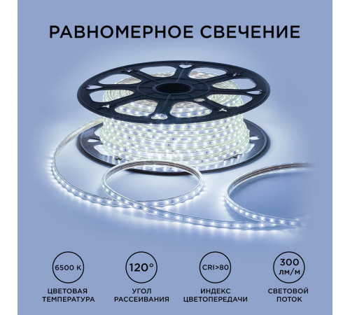 Светодиодная лента Apeyron Эконом 220В 2835 5Вт/м 6500К 50м IP65 O17-03