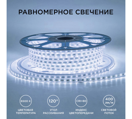 Светодиодная лента Apeyron Стандарт 220В 2835 6Вт/м 6500К 50м IP65 17-42