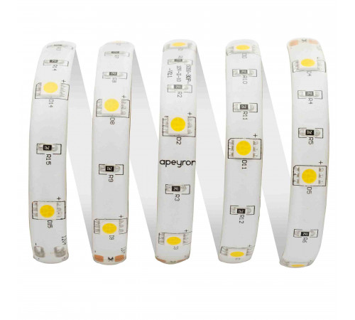 Светодиодная лента Apeyron 12В СТ 7,2Вт/м smd5050 30д/м IP65 360Лм/м 5м 3000К 00-40 Светодиодная лента Apeyron 12В СТ 7,2Вт/м smd5050 30д/м IP65 360Лм/м 5м 3000К 00-40