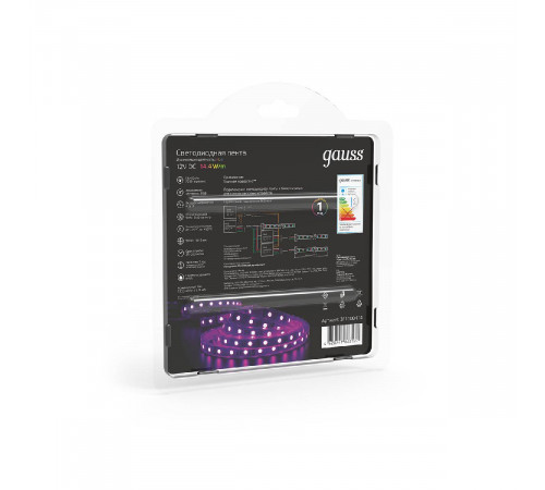 Светодиодная влагозащищенная лента Gauss 14,4W/m 60LED/m 5050SMD RGB 5M 311000414 Светодиодная влагозащищенная лента Gauss 14,4W/m 60LED/m 5050SMD RGB 5M 311000414