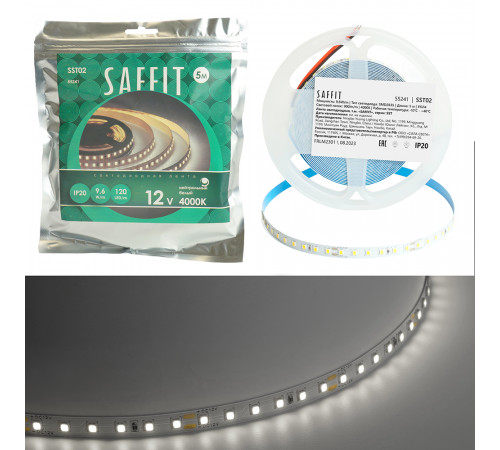 Светодиодная лента Saffit SST02 12В 9,6Вт/м 4000К 5м IP20 55241