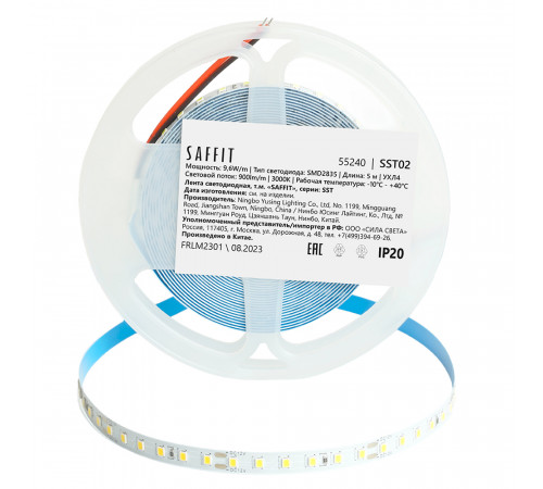 Светодиодная лента Saffit SST02 12В 9,6Вт/м 3000К 5м IP20 55240 Светодиодная лента Saffit SST02 12В 9,6Вт/м 3000К 5м IP20 55240