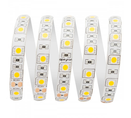Светодиодная лента Apeyron 24В ПРО 14,4Вт/м smd5050 60д/м IP65 1100Лм/м 5м 3000К 00-320 Светодиодная лента Apeyron 24В ПРО 14,4Вт/м smd5050 60д/м IP65 1100Лм/м 5м 3000К 00-320