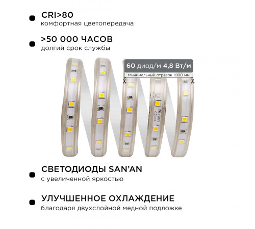 Комплект светодиодной ленты Apeyron 220В 4,8Вт/м smd3528/2835 60д/м IP65 300Лм/м 5м 6000К (сетевой шнур, заглушка, крепежи) 10-04 Комплект светодиодной ленты Apeyron 220В 4,8Вт/м smd3528/2835 60д/м IP65 300Лм/м 5м 6000К (сетевой шнур, заглушка, крепежи) 10-04