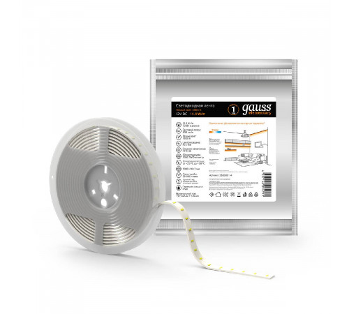 Светодиодная лента Gauss 14,4W/m 60LED/m 5050SMD теплый белый 5M 355000114 Светодиодная лента Gauss 14,4W/m 60LED/m 5050SMD теплый белый 5M 355000114
