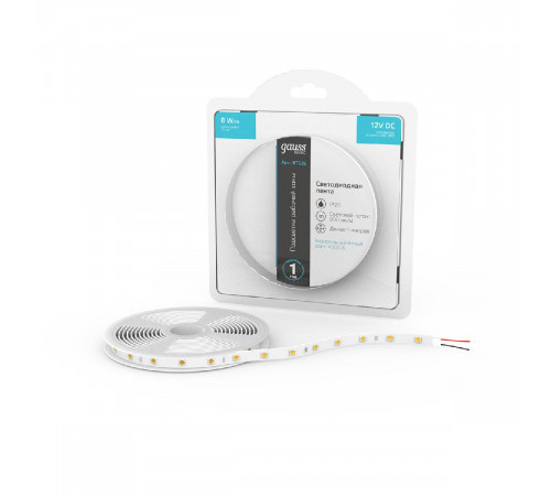 Светодиодная лента Gauss Basic 12В 5050 8Вт/м 4000K 5м IP20 BT025 Светодиодная лента Gauss Basic 12В 5050 8Вт/м 4000K 5м IP20 BT025