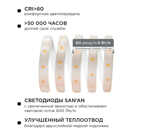 Комплект светодиодной ленты Apeyron 220В 6Вт/м smd2835 60д/м IP65 5м 6500К (сетевой шнур, заглушка, крепежи) 10-55 Комплект светодиодной ленты Apeyron 220В 6Вт/м smd2835 60д/м IP65 5м 6500К (сетевой шнур, заглушка, крепежи) 10-55