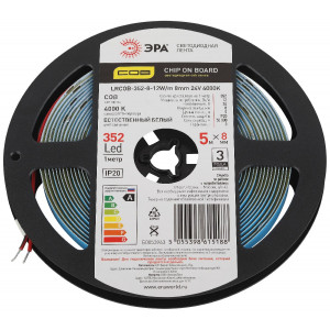 Светодиодная лента Эра 24В 12Вт/м 4000K 5м IP20 LRCOB-352-8 12W/m 8mm 24V 4000K 3year Б0053963