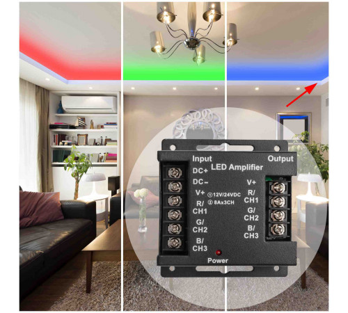 Усилитель RGB Apeyron 12В 288Вт 3 канала*8А 04-04(288) Усилитель RGB Apeyron 12В 288Вт 3 канала*8А 04-04(288)