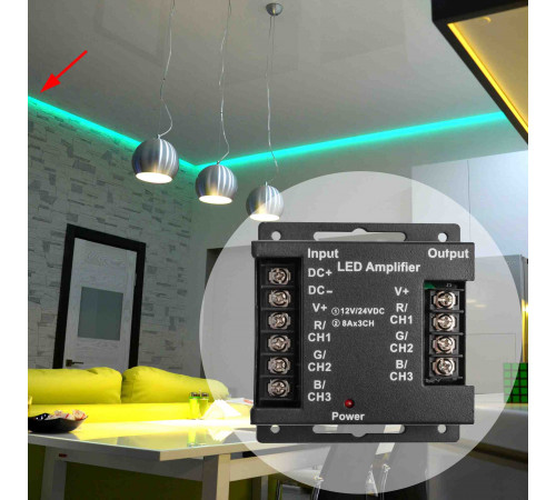 Усилитель RGB Apeyron 12В 288Вт 3 канала*8А 04-04(288) Усилитель RGB Apeyron 12В 288Вт 3 канала*8А 04-04(288)