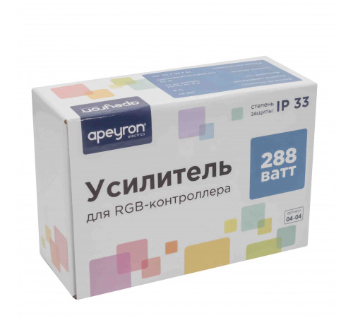 Усилитель RGB Apeyron 12В 288Вт 3 канала*8А 04-04(288) Усилитель RGB Apeyron 12В 288Вт 3 канала*8А 04-04(288)