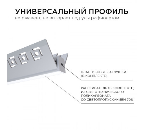 Профиль под штукатурку Apeyron ширина ленты до 9мм (рассеиватель, заглушки - 2шт) 08-45