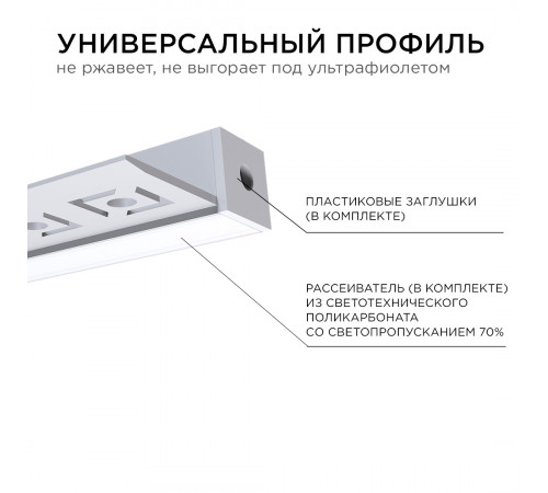 Профиль под штукатурку Apeyron ширина ленты до 10мм (рассеиватель, заглушки - 2шт) 08-50