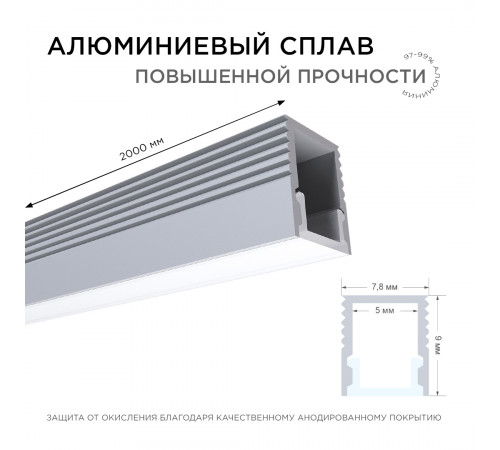 Профиль П-образный накладной Apeyron ширина ленты до 5мм (рассеиватель, заглушки - 2шт, крепеж - 4шт) 08-38 Профиль П-образный накладной Apeyron ширина ленты до 5мм (рассеиватель, заглушки - 2шт, крепеж - 4шт) 08-38