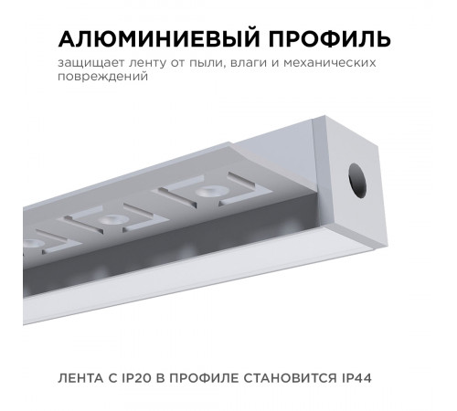 Профиль под штукатурку Apeyron ширина ленты до 12мм (рассеиватель, заглушки - 2шт) 08-51