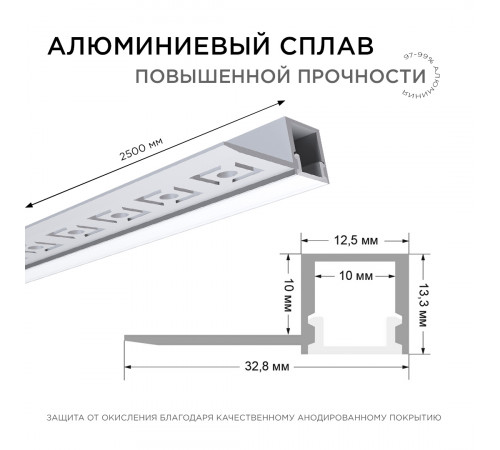 Профиль под штукатурку Apeyron ширина ленты до 10мм (рассеиватель, заглушки - 2шт) 08-50