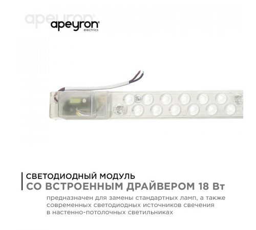 Светодиодный модуль со встроенным драйвером Apeyron 230В 2835 18Вт 1620 лм 3000+6500К 02-53 Светодиодный модуль со встроенным драйвером Apeyron 230В 2835 18Вт 1620 лм 3000+6500К 02-53