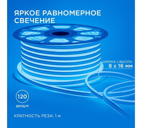 Светодиодный двусторонний неон Apeyron Стандарт 220В 2835 6Вт/м синий 50м IP65 17-24