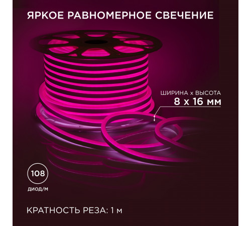 Светодиодный неон двухсторонний Apeyron 220В 6Вт/м smd2835 108д/м IP65 150Лм/м 50м розовый 10-210 Светодиодный неон двухсторонний Apeyron 220В 6Вт/м smd2835 108д/м IP65 150Лм/м 50м розовый 10-210