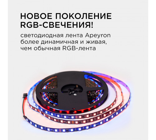 Комплект адресной светодиодной ленты Apeyron 24В 14,4Вт/м smd5050 60д/м IP20 10м RGB (адаптер питания, контроллер) 10-101 Комплект адресной светодиодной ленты Apeyron 24В 14,4Вт/м smd5050 60д/м IP20 10м RGB (адаптер питания, контроллер) 10-101