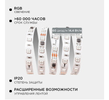 Комплект адресной светодиодной ленты Apeyron 24В 14,4Вт/м smd5050 60д/м IP20 5м RGB (адаптер питания, контроллер) 10-93