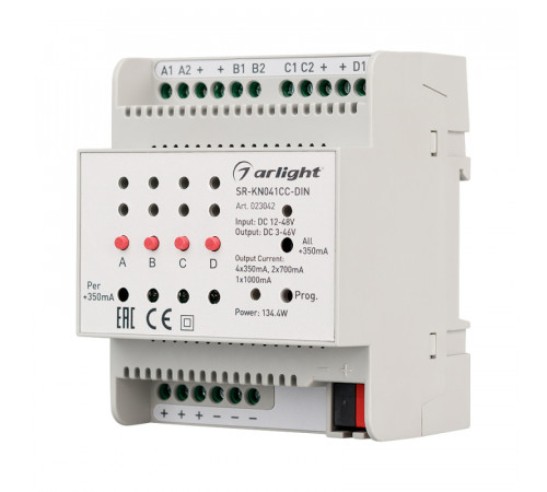 Контроллер тока Arlight SR-KN041CC-Din (12-48V, 4x350/700mA) 023042 Контроллер тока Arlight SR-KN041CC-Din (12-48V, 4x350/700mA) 023042