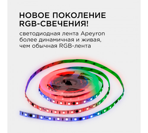 Комплект адресной светодиодной ленты Apeyron 24В 14,4Вт/м smd5050 60д/м IP20 5м RGB (адаптер питания, контроллер) 10-93