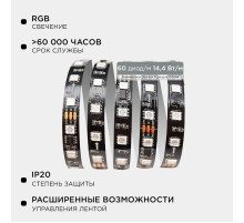 Комплект адресной светодиодной ленты Apeyron 24В 14,4Вт/м smd5050 60д/м IP20 2м RGB (адаптер питания, контроллер) 10-92