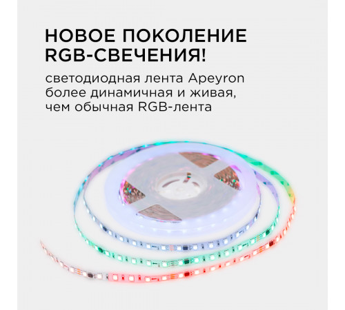 Комплект адресной светодиодной ленты Apeyron 24В 14,4Вт/м smd5050 60д/м IP20 10м RGB (адаптер питания, контроллер) 10-99 Комплект адресной светодиодной ленты Apeyron 24В 14,4Вт/м smd5050 60д/м IP20 10м RGB (адаптер питания, контроллер) 10-99