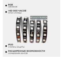 Комплект адресной светодиодной ленты Apeyron 24В 14,4Вт/м smd5050 60д/м IP20 5м RGB (адаптер питания, контроллер) 10-94