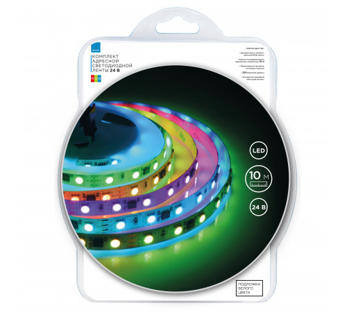 Комплект адресной светодиодной ленты Apeyron 24В 14,4Вт/м smd5050 60д/м IP20 10м RGB (адаптер питания, контроллер) 10-99 Комплект адресной светодиодной ленты Apeyron 24В 14,4Вт/м smd5050 60д/м IP20 10м RGB (адаптер питания, контроллер) 10-99