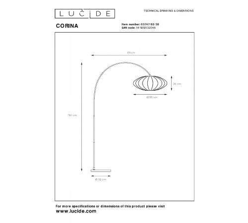 Торшер Lucide Corina 03747/60/30 Торшер Lucide Corina 03747/60/30