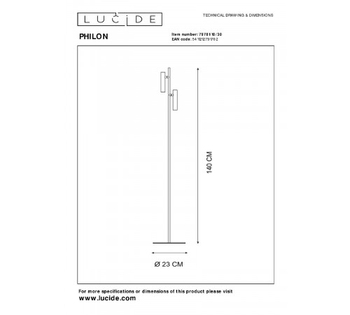 Торшер Lucide Philon 79781/10/30 Торшер Lucide Philon 79781/10/30