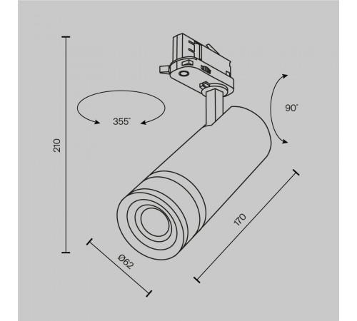 Трековый трехфазный светильник Maytoni Focus Zoom TR198-3-20W4K-Z-B Трековый трехфазный светильник Maytoni Focus Zoom TR198-3-20W4K-Z-B