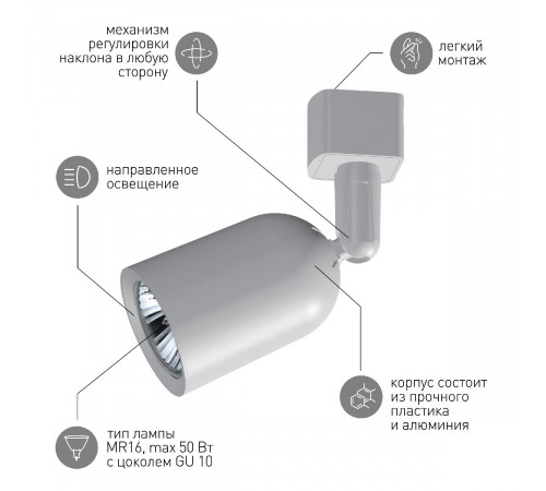 Трековый светильник Эра TR41-GU10 WH Б0054172 Трековый светильник Эра TR41-GU10 WH Б0054172