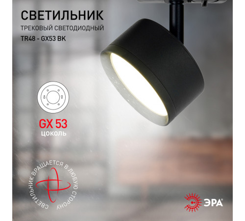 Трековый светильник Эра TR48 - GX53 BK Б0054159 Трековый светильник Эра TR48 - GX53 BK Б0054159