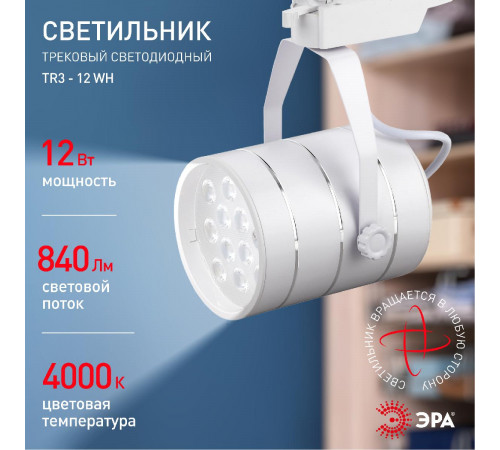 Трековый светильник Эра TR3 - 12 WH Б0032106 Трековый светильник Эра TR3 - 12 WH Б0032106