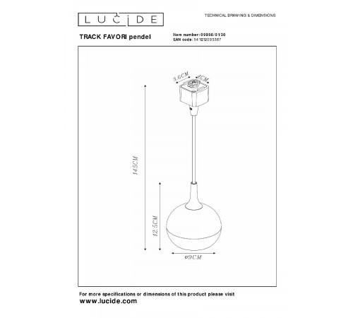 Трековый светильник Lucide Track favori pendel 09956/01/30